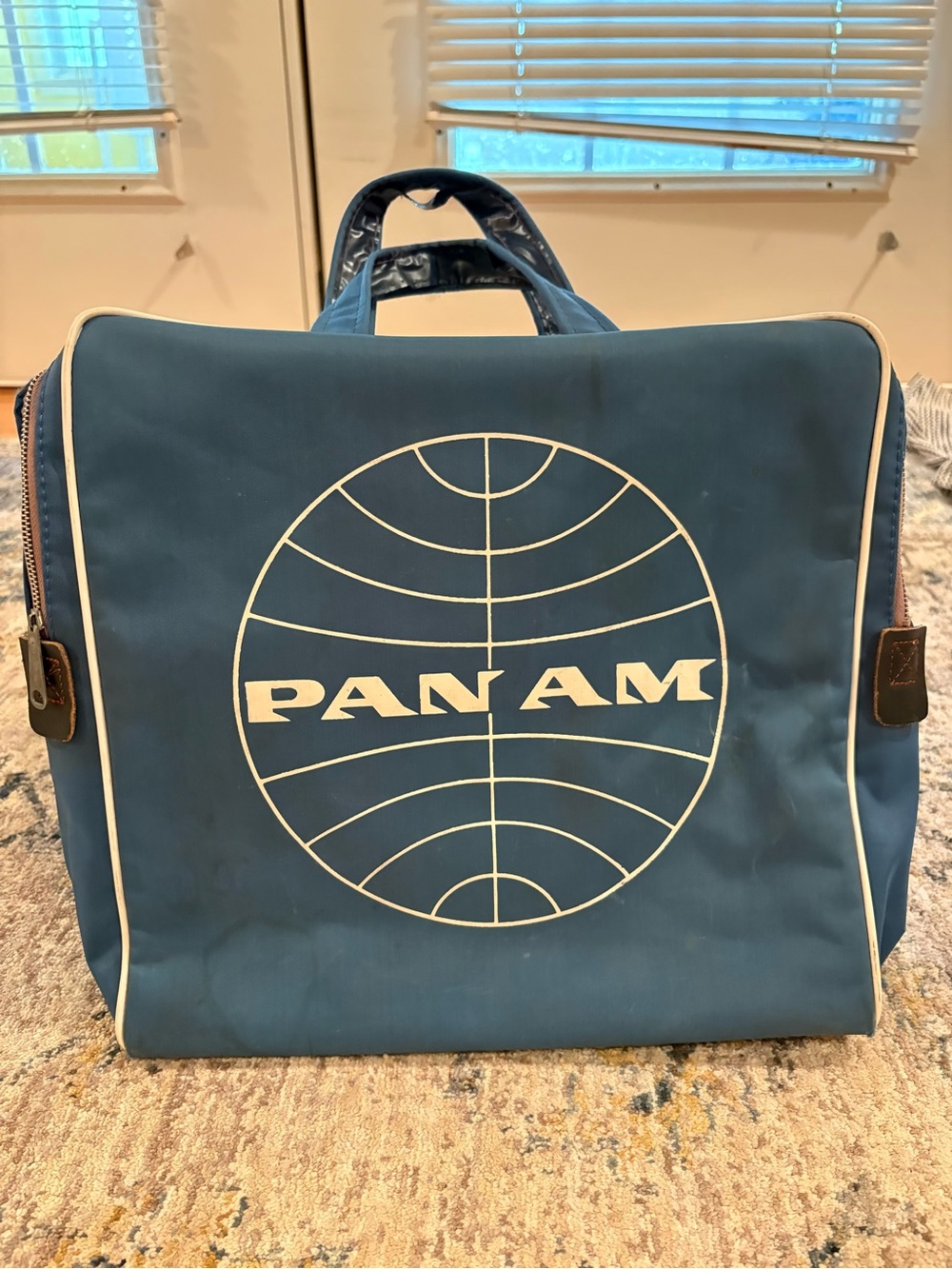 Vintage PAN AM Travel Carry On Bag, Luggage Blue White Trim 12" X 11" X 4" Vinyl